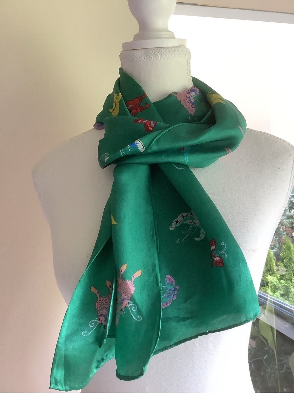 Smithsonian Institution Reproduction Green Butterfly Print Silk Scarf - Picture 3 of 13